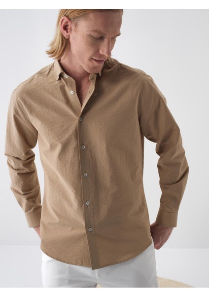 Camel Regular Fit Pamuklu Gömlek