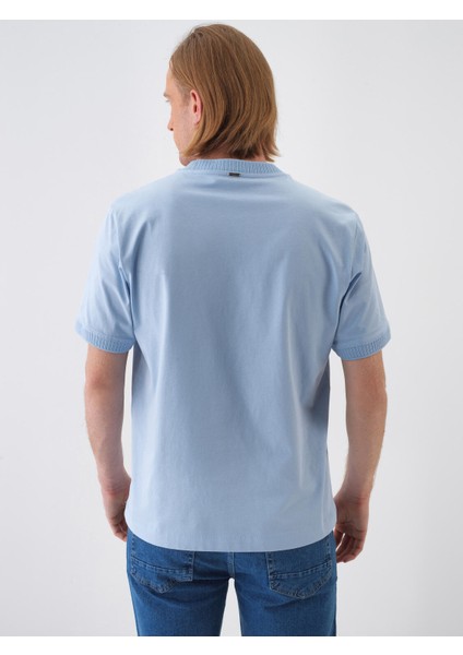 Erkek Mavi Regular Fit Pamuklu Basic Tişört fırsatları