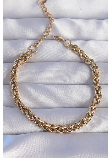 316L Çelik Gold Renk Burgu Zincir Bileklik - TJ-BB6207