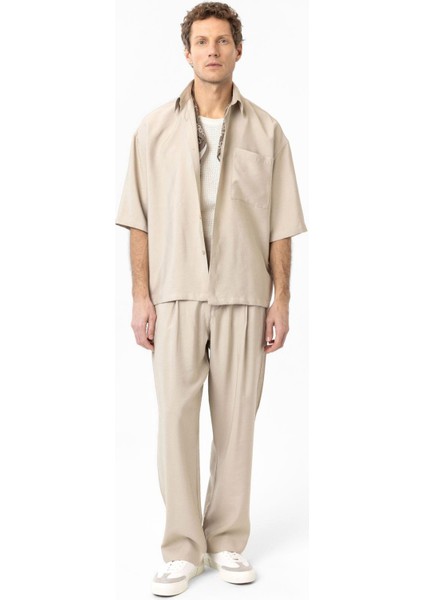 Bej Relaxed Kısa Kollu Erkek Gömlek fiyatları