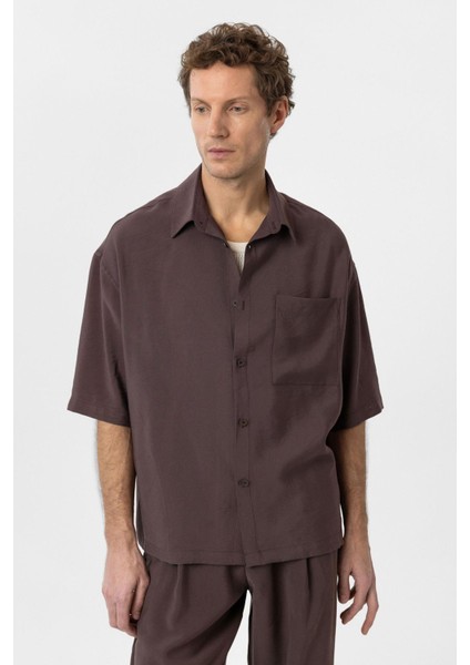 Kahve Relaxed Kısa Kollu Erkek Gömlek
