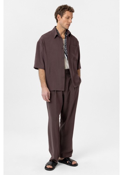 Kahve Relaxed Kısa Kollu Erkek Gömlek