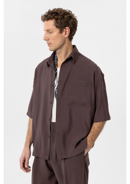 Kahve Relaxed Kısa Kollu Erkek Gömlek