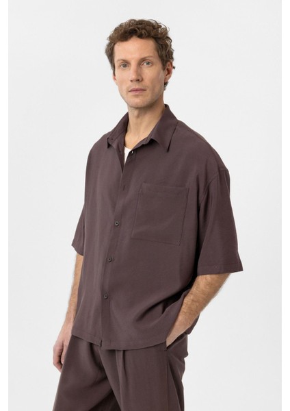 Kahve Relaxed Kısa Kollu Erkek Gömlek