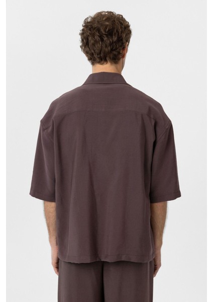 Kahve Relaxed Kısa Kollu Erkek Gömlek