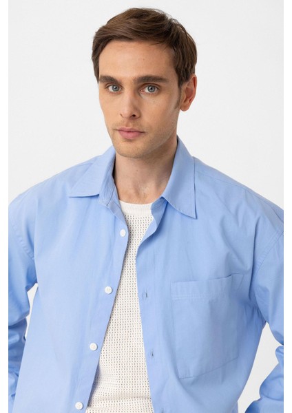 Bebe Mavi Pamuklu Relaxed Erkek Gömlek