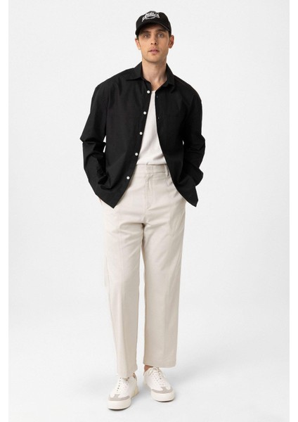 Siyah Pamuklu Relaxed Erkek Gömlek modelleri