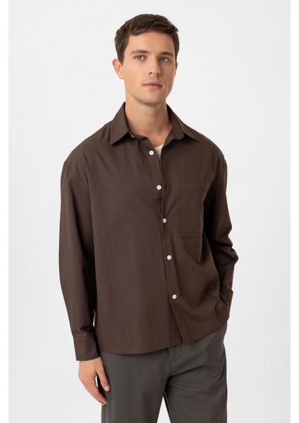 Kahve Pamuklu Relaxed Erkek Gömlek fiyatları