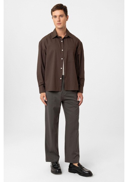 Kahve Pamuklu Relaxed Erkek Gömlek modelleri