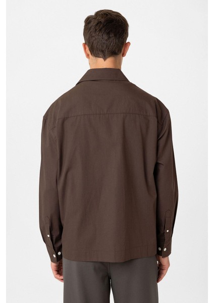 Kahve Pamuklu Relaxed Erkek Gömlek indirimleri