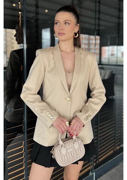 Kadın Düğme Detaylı Kruvaze Yaka Blazer Ceket fiyatları