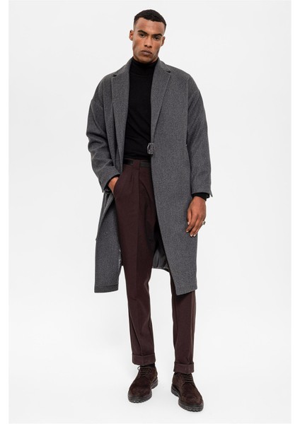 Antrasit Kuşaklı Oversize Erkek Kaban fiyatları