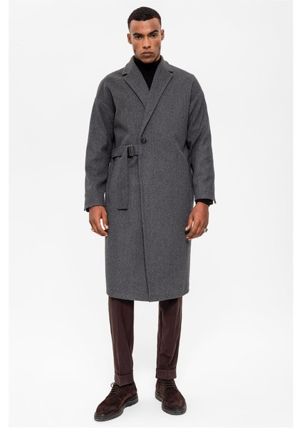 Antrasit Kuşaklı Oversize Erkek Kaban fırsatları