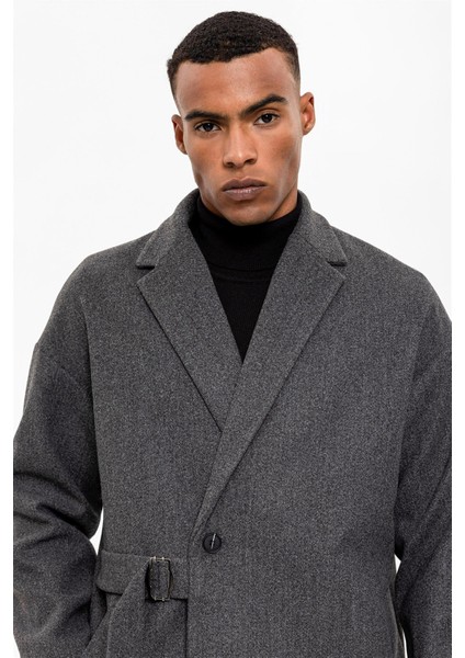 Antrasit Kuşaklı Oversize Erkek Kaban indirimleri