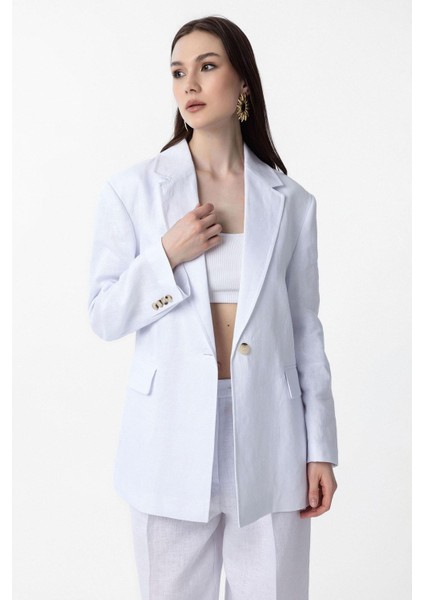 Beyaz 100% Keten Kadın Blazer Ceket fiyatları