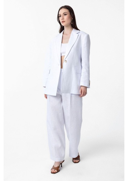 Beyaz 100% Keten Kadın Blazer Ceket modelleri
