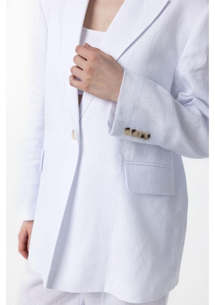 Beyaz 100% Keten Kadın Blazer Ceket fırsatları