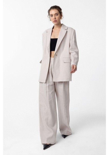 Bej 100% Keten Kadın Blazer Ceket modelleri