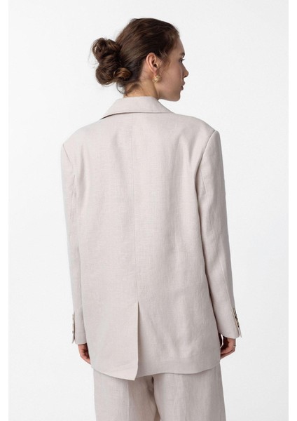 Bej 100% Keten Kadın Blazer Ceket indirimleri