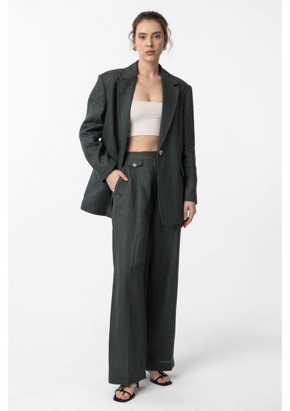 Haki 100% Keten Kadın Blazer Ceket