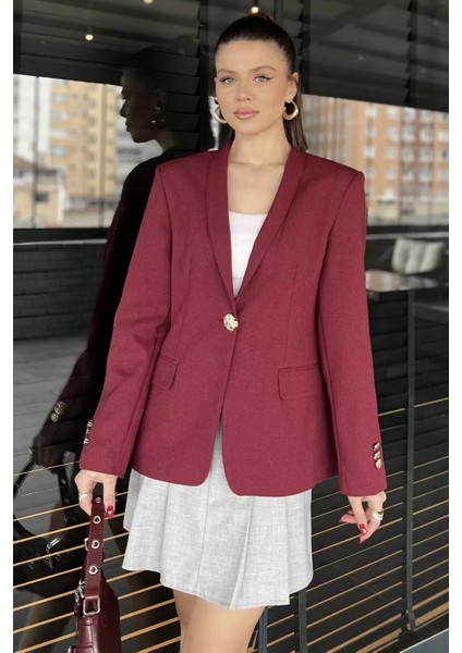 Kadın Düğme Detaylı Kruvaze Yaka Blazer Ceket P-00015646