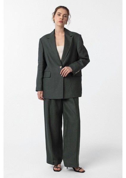 Haki 100% Keten Kadın Blazer Ceket modelleri