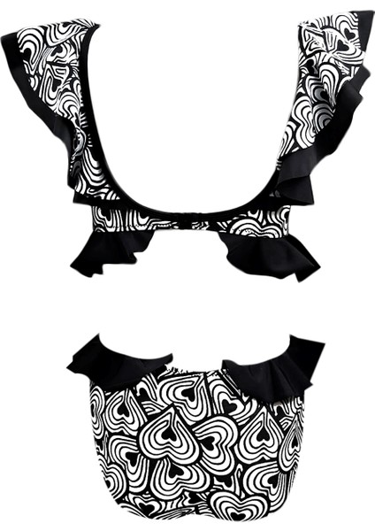 Siyah-Beyaz Kalp Desenli Cut-Out Fırfırlı Kız Çocuk Mayo By Nessi Byrd modelleri