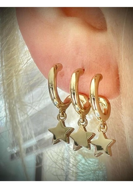Gold Yıldız Charm Sallantılı Halka Küpe