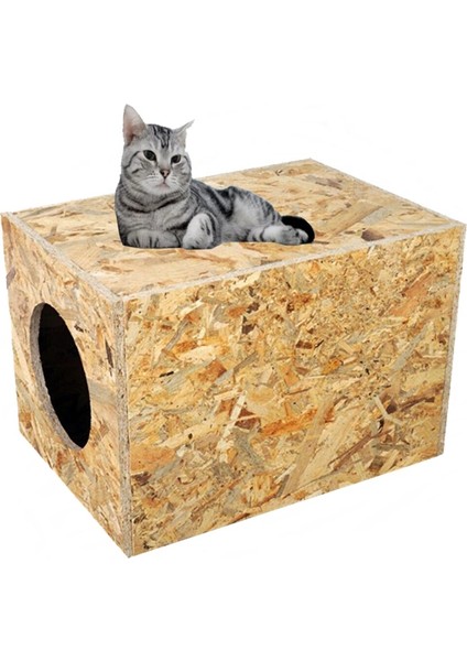 Kedi Evi Dış Ortam Uygun Ahşap Kedi Evi Osb 40x30x30 cm