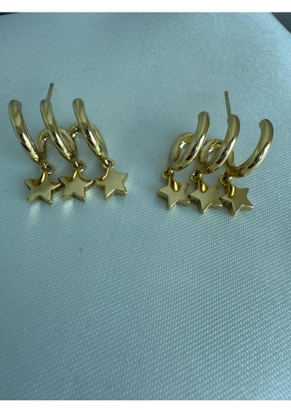 Gold Yıldız Charm Sallantılı Halka Küpe