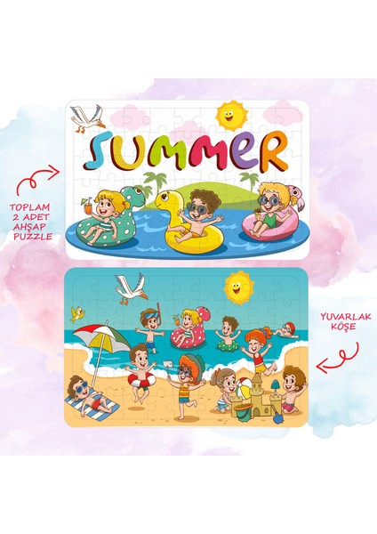 54 Parça Yaz Teması Eğlenceli Ahşap Puzzle