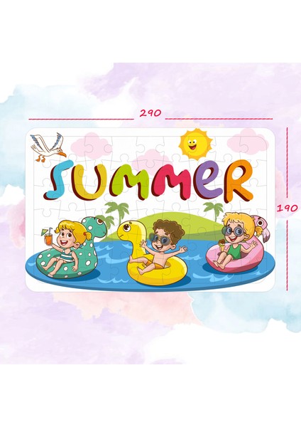 54 Parça Yaz Teması Eğlenceli Ahşap Puzzle