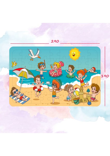54 Parça Yaz Teması Eğlenceli Ahşap Puzzle
