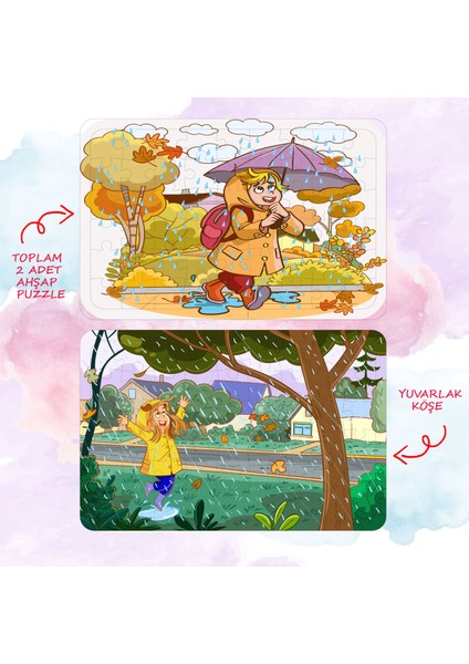 54 Parça Eğlenceli Yağmur Teması Ahşap Puzzle