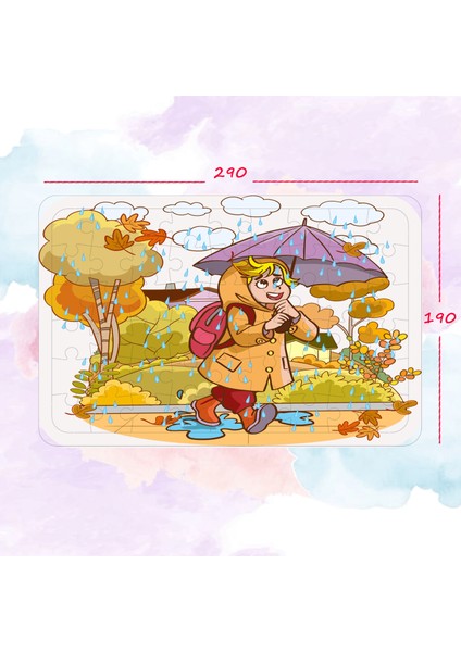 54 Parça Eğlenceli Yağmur Teması Ahşap Puzzle