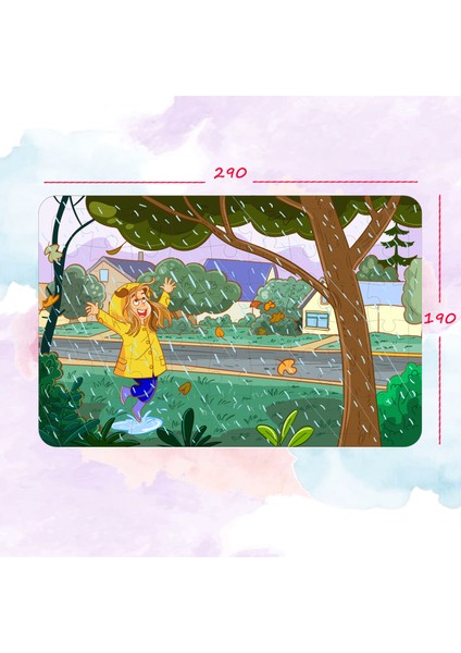 54 Parça Eğlenceli Yağmur Teması Ahşap Puzzle