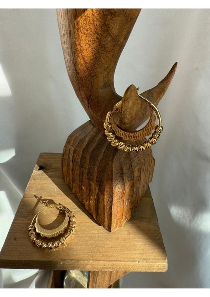 Gold Çift Katmanlı Dorika Halka Küpe
