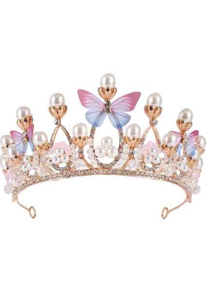 A Romantik Kelebek Şekli Prenses Taç Kızlar Için El Yapımı Rhinestone Tiara Inci Kafa Bandı Doğum Günü Düğün Modeli Için Podyum (Yurt Dışından)