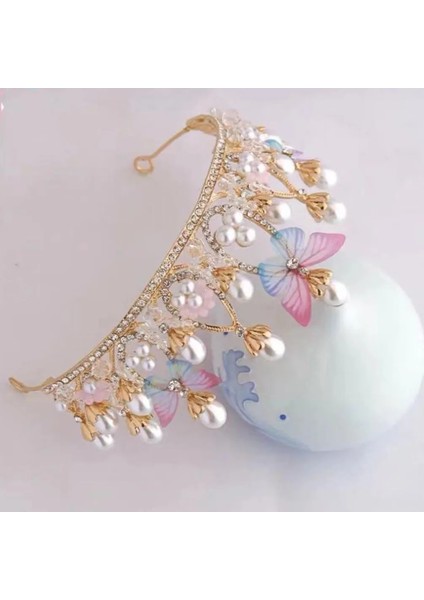 A Romantik Kelebek Şekli Prenses Taç Kızlar Için El Yapımı Rhinestone Tiara Inci Kafa Bandı Doğum Günü Düğün Modeli Için Podyum (Yurt Dışından) fiyatları
