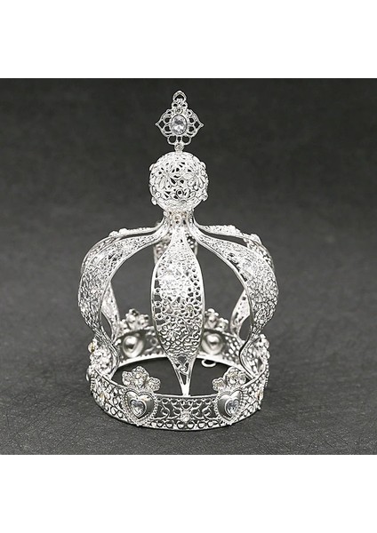 Gümüş Rengi Castle Metal Crown- Cake Crown Topper King Retro Siyah Headdress Barok Taç Süsleri (Yurt Dışından)