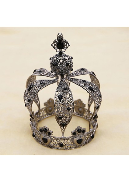 Gümüş Rengi Castle Metal Crown- Cake Crown Topper King Retro Siyah Headdress Barok Taç Süsleri (Yurt Dışından)
