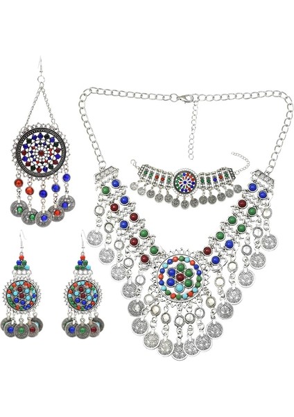 Takı Seti 3 Çingene Sikke Boncuk Kafa Zinciri Hint Etnik Tribal Saç Takı Klip Headdress Rhinestone Bohemia Alın Düğün Saç Aksesuarları (Yurt Dışından)