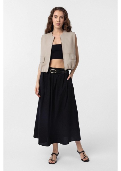 Bej Oversize Kadın Yelek