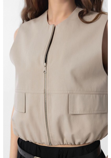 Bej Oversize Kadın Yelek
