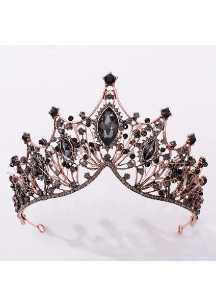 Siyah Barok Vintage Mor Kristal Boncuk Gelin Tiaras Taç Gelin Saç Bandı Siyah Rhinestone Pageant Diadem Düğün Saç Aksesuarları (Yurt Dışından)