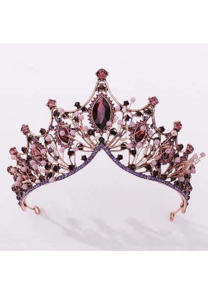 Siyah Barok Vintage Mor Kristal Boncuk Gelin Tiaras Taç Gelin Saç Bandı Siyah Rhinestone Pageant Diadem Düğün Saç Aksesuarları (Yurt Dışından) fiyatları