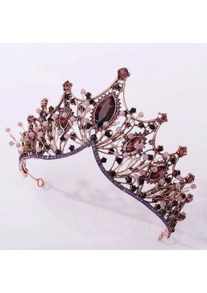 Siyah Barok Vintage Mor Kristal Boncuk Gelin Tiaras Taç Gelin Saç Bandı Siyah Rhinestone Pageant Diadem Düğün Saç Aksesuarları (Yurt Dışından) modelleri