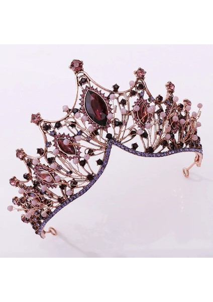 Siyah Barok Vintage Mor Kristal Boncuk Gelin Tiaras Taç Gelin Saç Bandı Siyah Rhinestone Pageant Diadem Düğün Saç Aksesuarları (Yurt Dışından) fırsatları