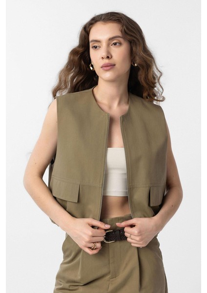 Haki Oversize Kadın Yelek