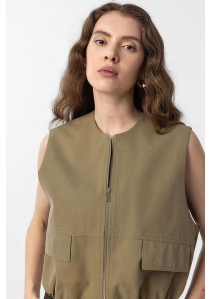 Haki Oversize Kadın Yelek